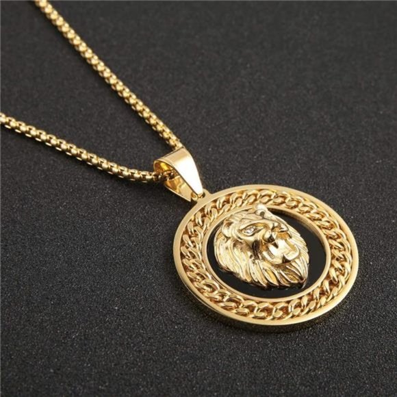NEW Lion Cuban Link Pendant Gold Medallion Chain Necklace - Picture 2 of 5